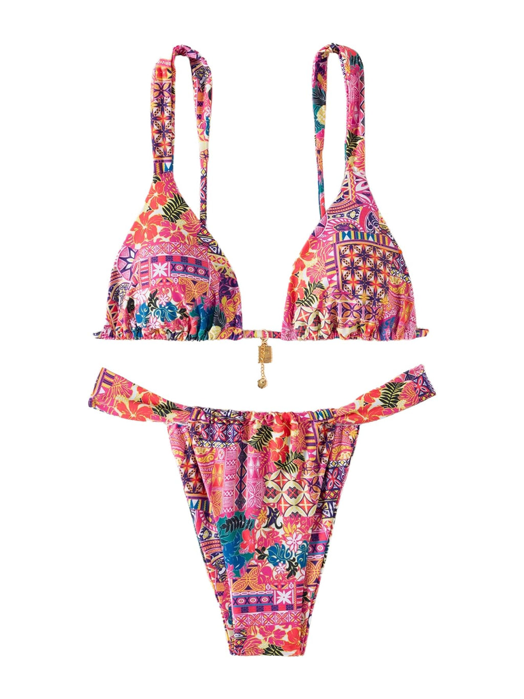 Women's Boho Floral Tie Side Triangle High Cut Bikini Set Bathing Suit Swimsuit