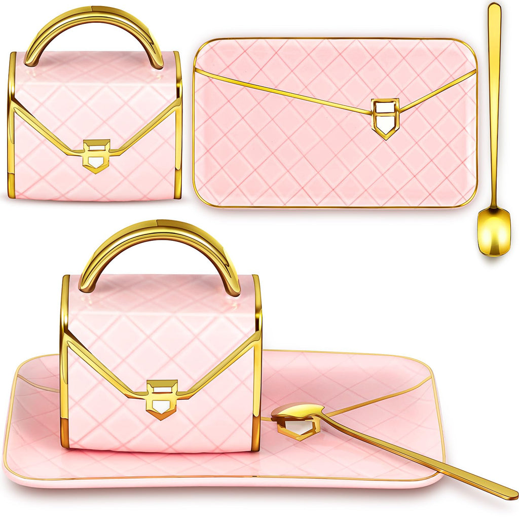 Set Coffee Mug Elegant Handbag Shaped Cup Modern Ceramic Purse Mug with Spoon and Saucer, 10oz Cute Creative Tea Cup