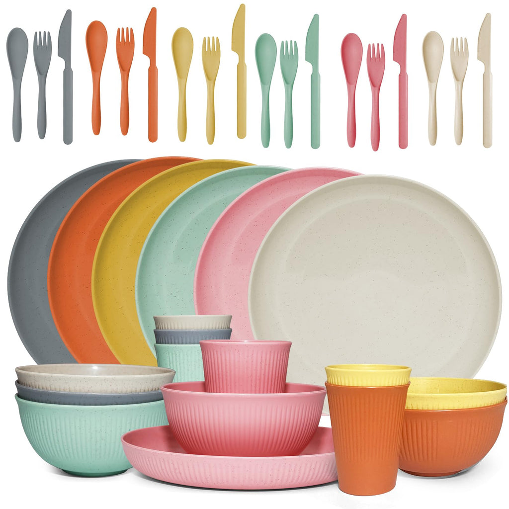 Wheat Straw Dinnerware Sets -36 Piece Unbreakable Dinnerware Sets for 6, Wheat Straw Plates and Bowls Set, Lightweight