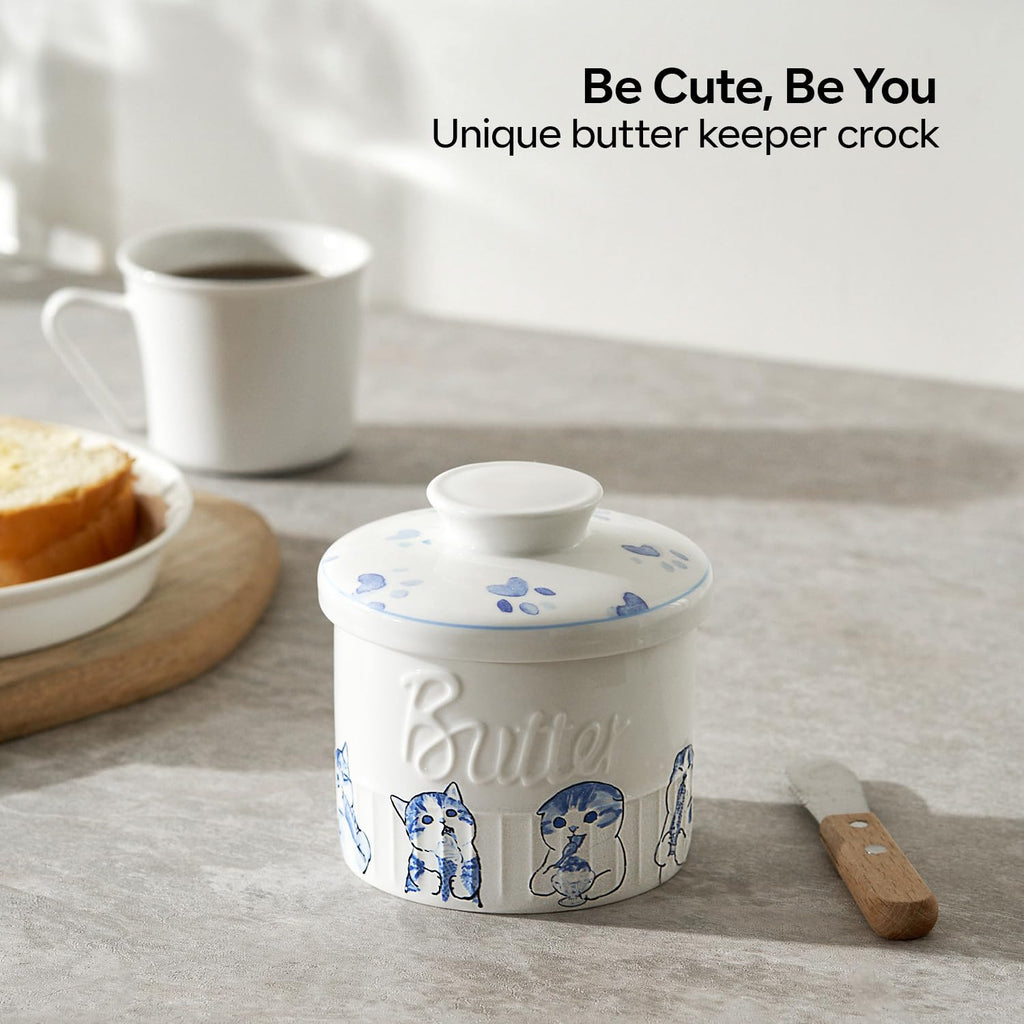 Toptier Ceramic French Butter Keeper with Water Line â€?Countertop Crock for Soft, Spreadable Butter