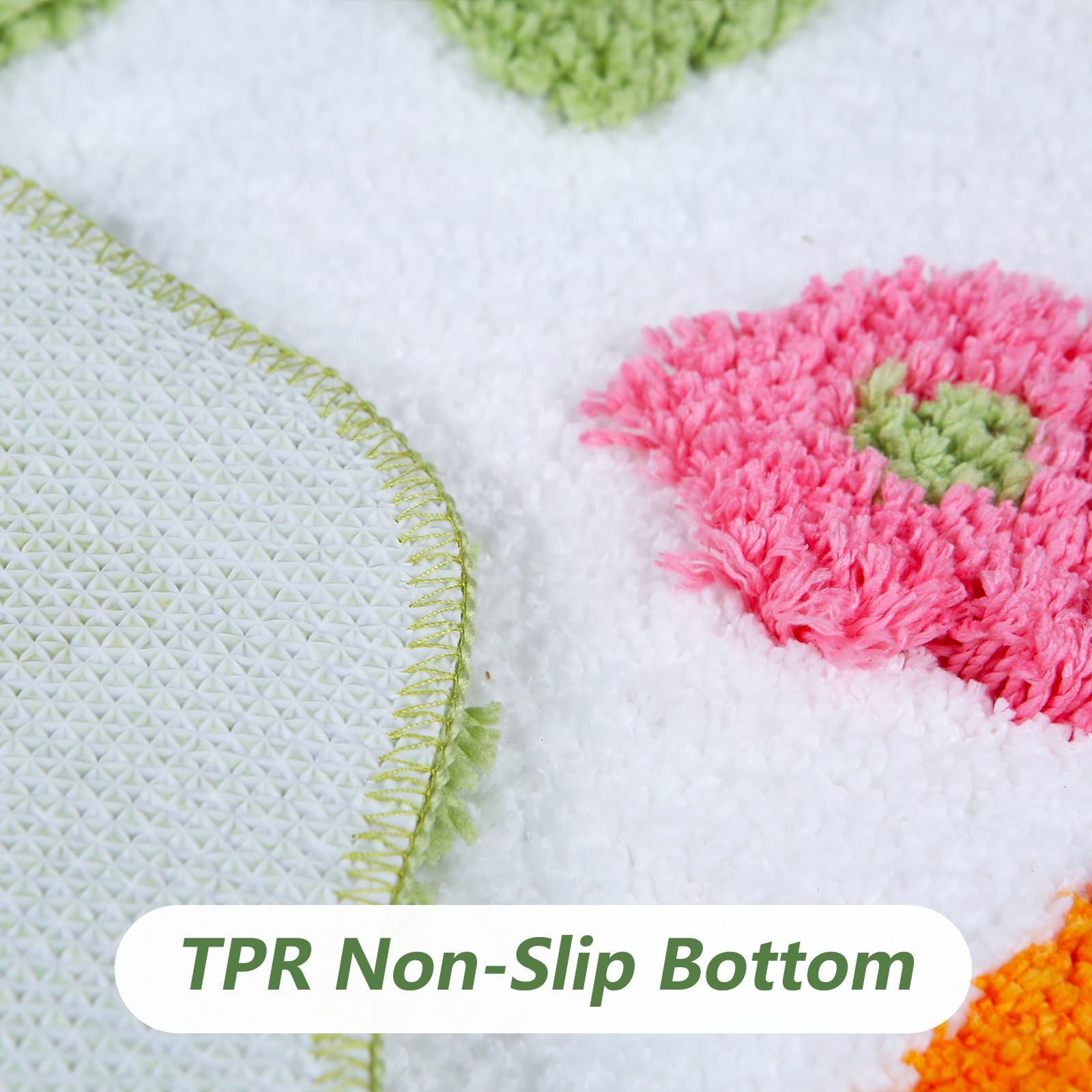 Moss Green Toilet Rugs, Luxury Tufted Extra Thick U-Shaped Toilet Rug,Cute Flower Green Moss Bath Mat Non Slip - Washable Water Absorbent Shag Bathroom Rugs for Bath