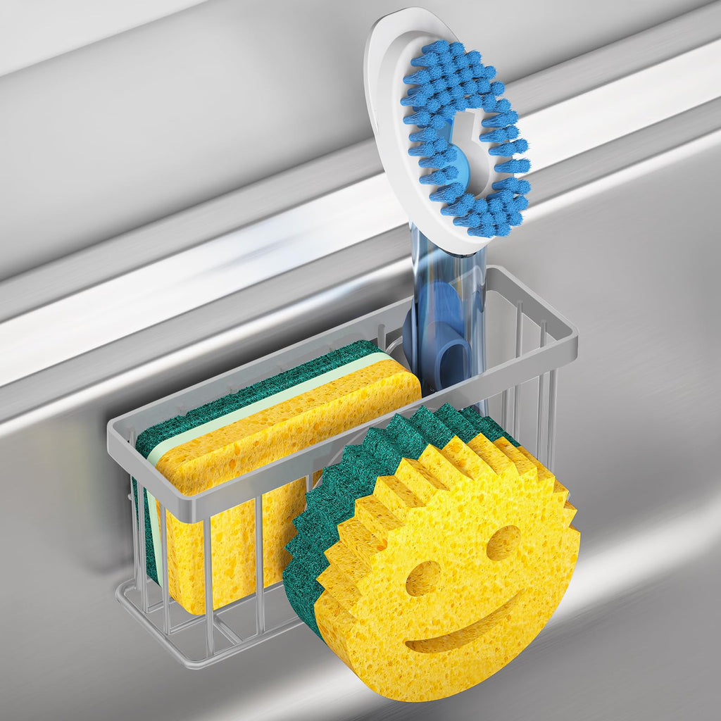 Sponge Holder Smiley Face, Sink Caddy for Kitchen Organizer Sponge Holder with 2 PCS Suction Cups/1 PCS Adhesive Strips