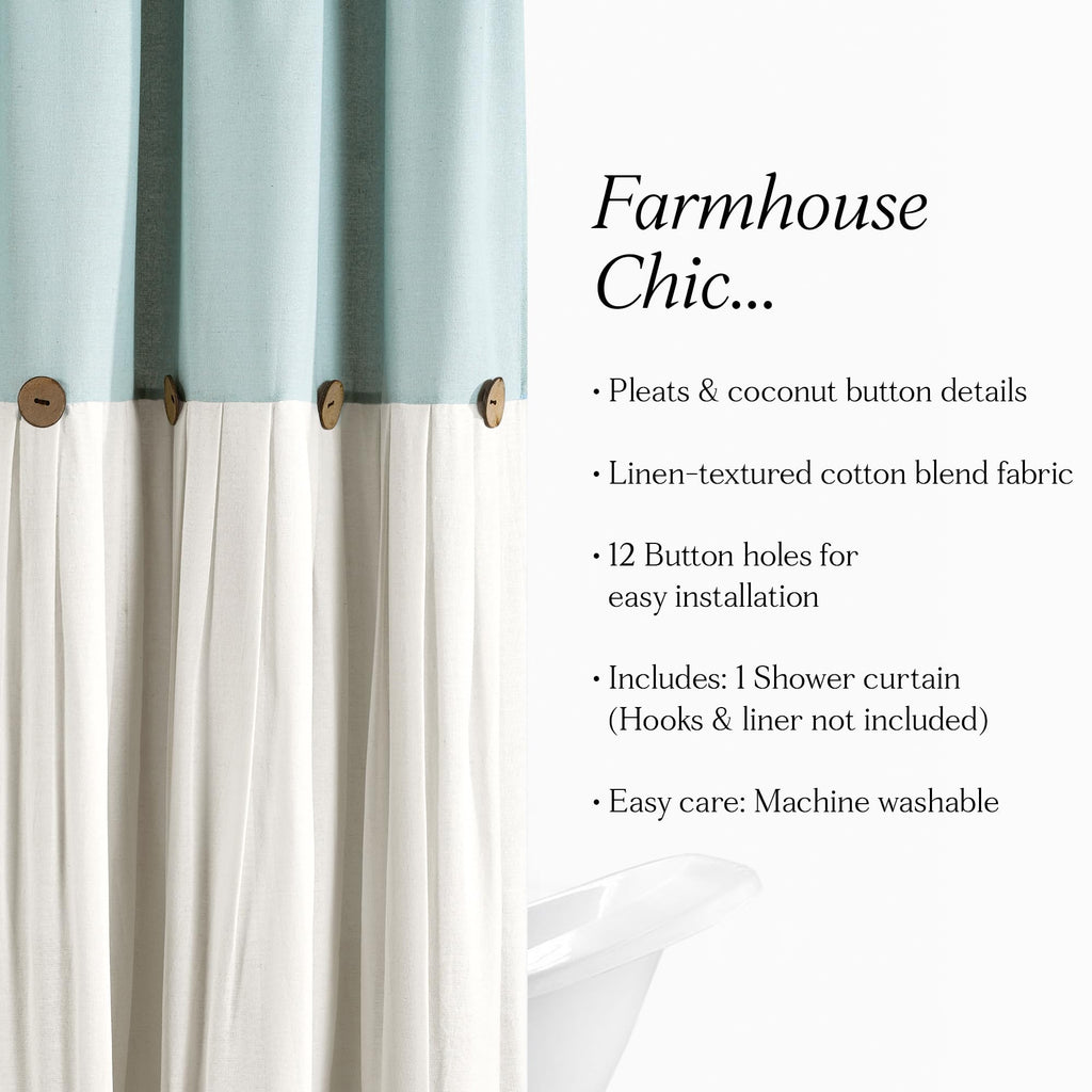 Lush Decor Linen Button Shower Curtain, 72" W x 72" L, Fabric Shower Curtains