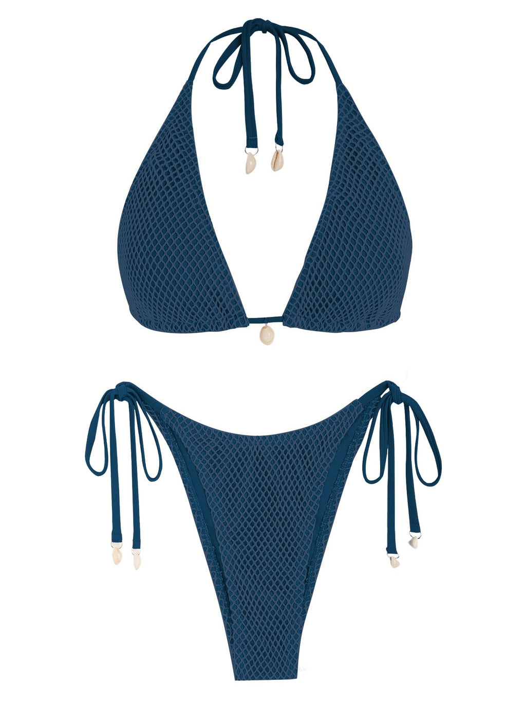 Women's Multiway Triangle Bikini â€?Fishnet Tie-Side Bandeau & Halter Swimsuit Set