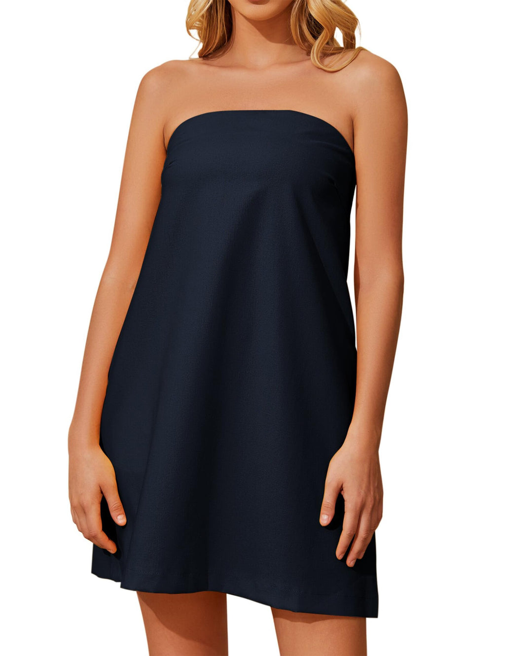 Women's Summer Tube Dress Strapless Backless Mini Tube Dress Smocked Cut Out Relaxed Mini Dresses with Pockets