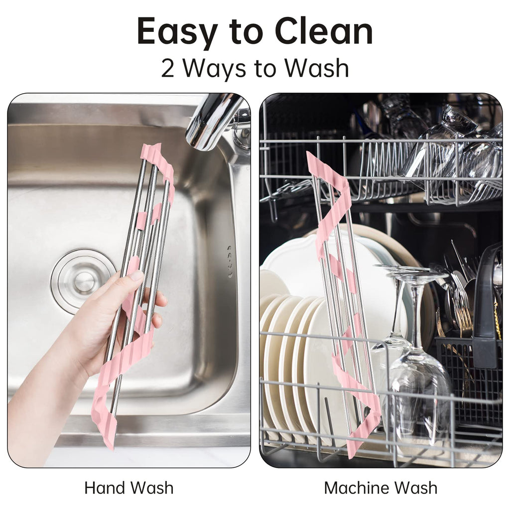 Triangle Foldable Dish Drying Rack, Small Roll-Up - Stainless Steel Over Sink Drainer for Kitchen Sink Corner, Rustproof