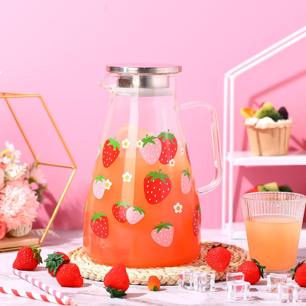 Glass Pitcher with Lid Water Pitcher with Handles Hot and Cold Resistant