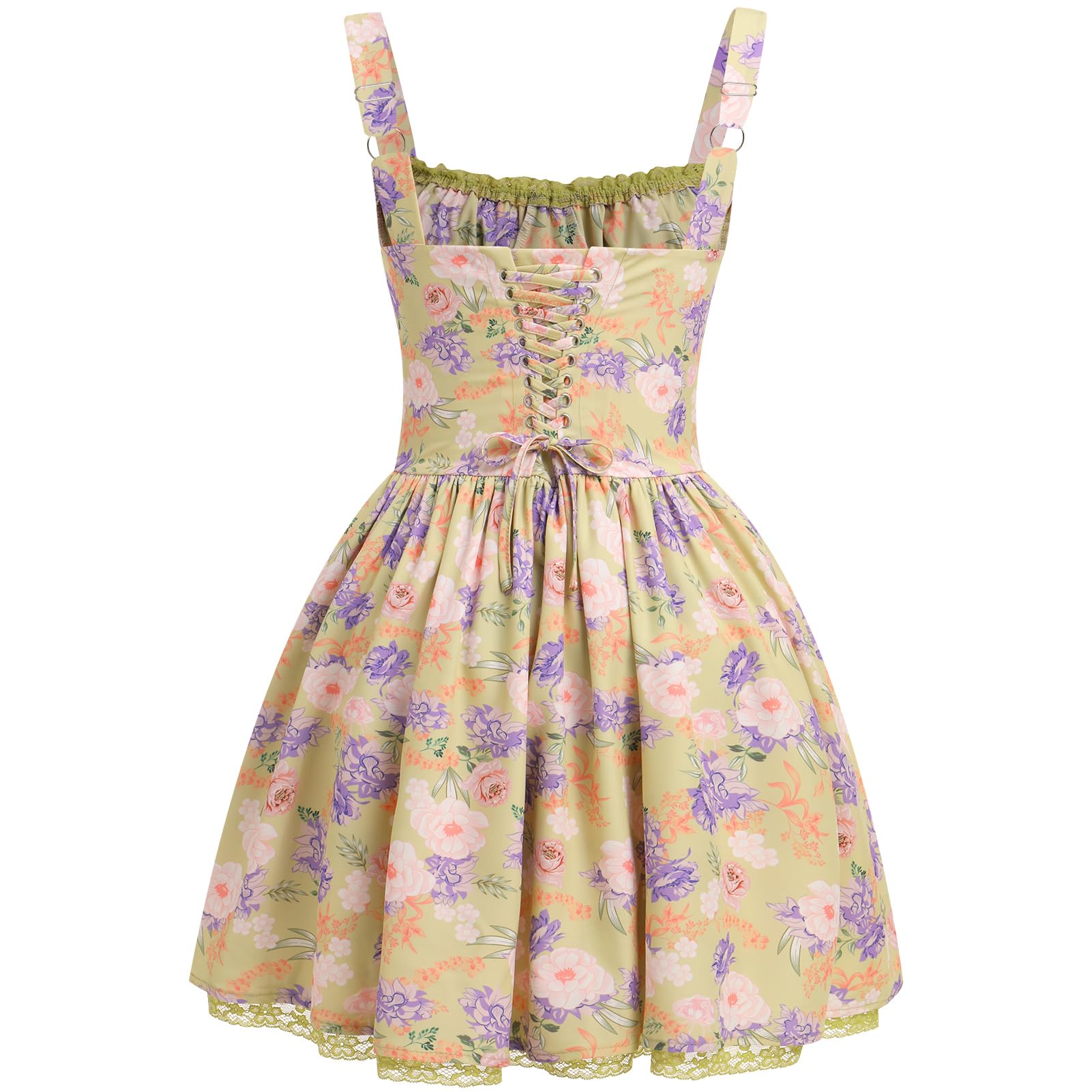 Women's Spaghetti Strap Corset Mini Dress â€?Backless, Lace-Up, Low-Cut Ruffle Sundress