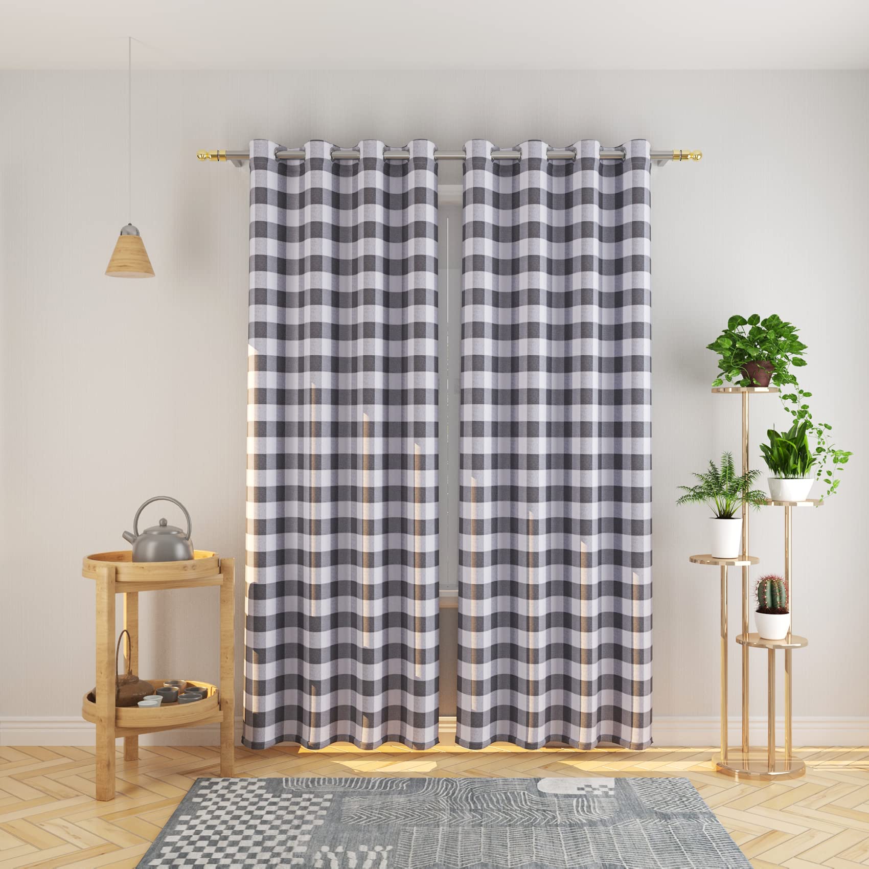 Tier Curtains Check Gingham Plaid Window Curtain Panels Bathroom Grommet Top Window Treatment 2 Panels