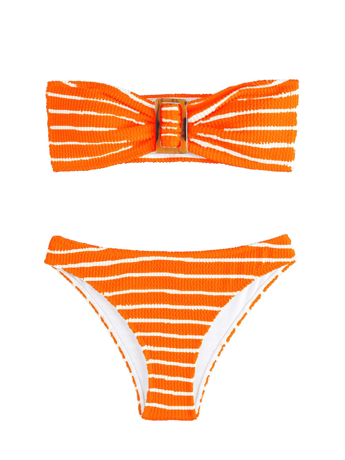 Women's 2 Piece Strapless Swimsuit Striped Bandeau High Waisted Thong Bikini Set Bathing Suit