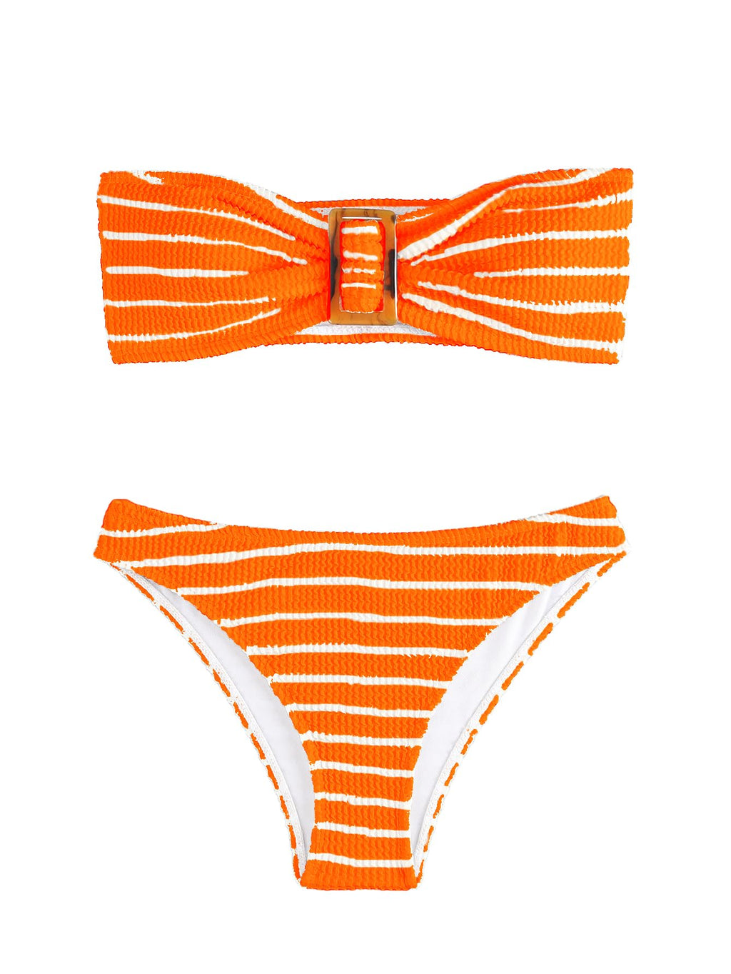 Women's 2 Piece Strapless Swimsuit Striped Bandeau High Waisted Thong Bikini Set Bathing Suit