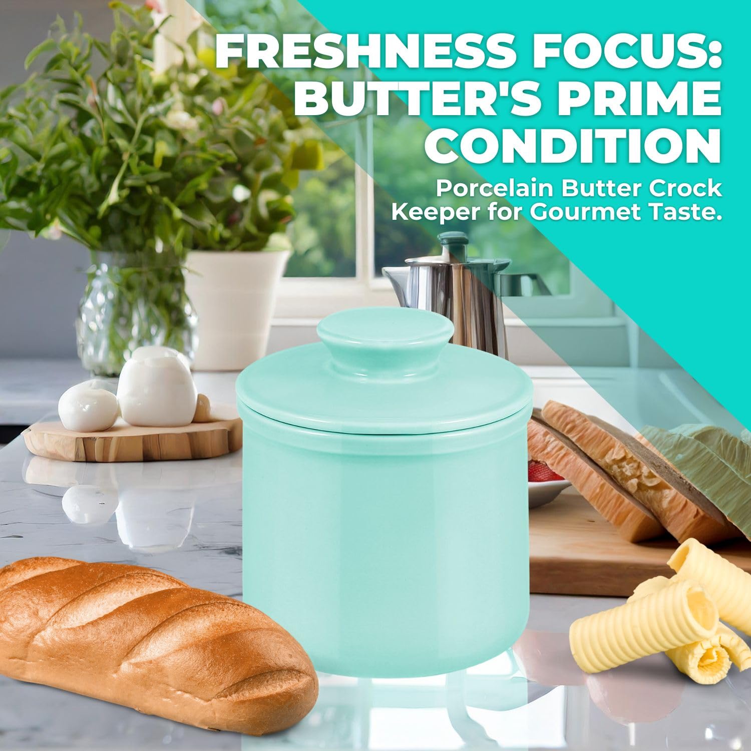 Porcelain French Butter Keeper Crocks with Lids â€?Set of 2 Farmhouse-Style Butter Dishes