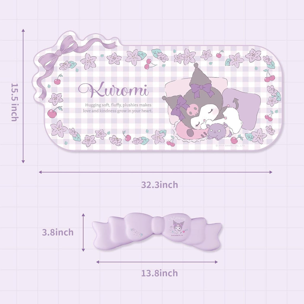 Kawaii Anime Mouse Pad Wrist Rest Support Set - Non-Slip Desk Mat and Memory Foam Bowknot Wrist Rest for Keyboard and Mouse,Perfect for Gaming or Home Office Work