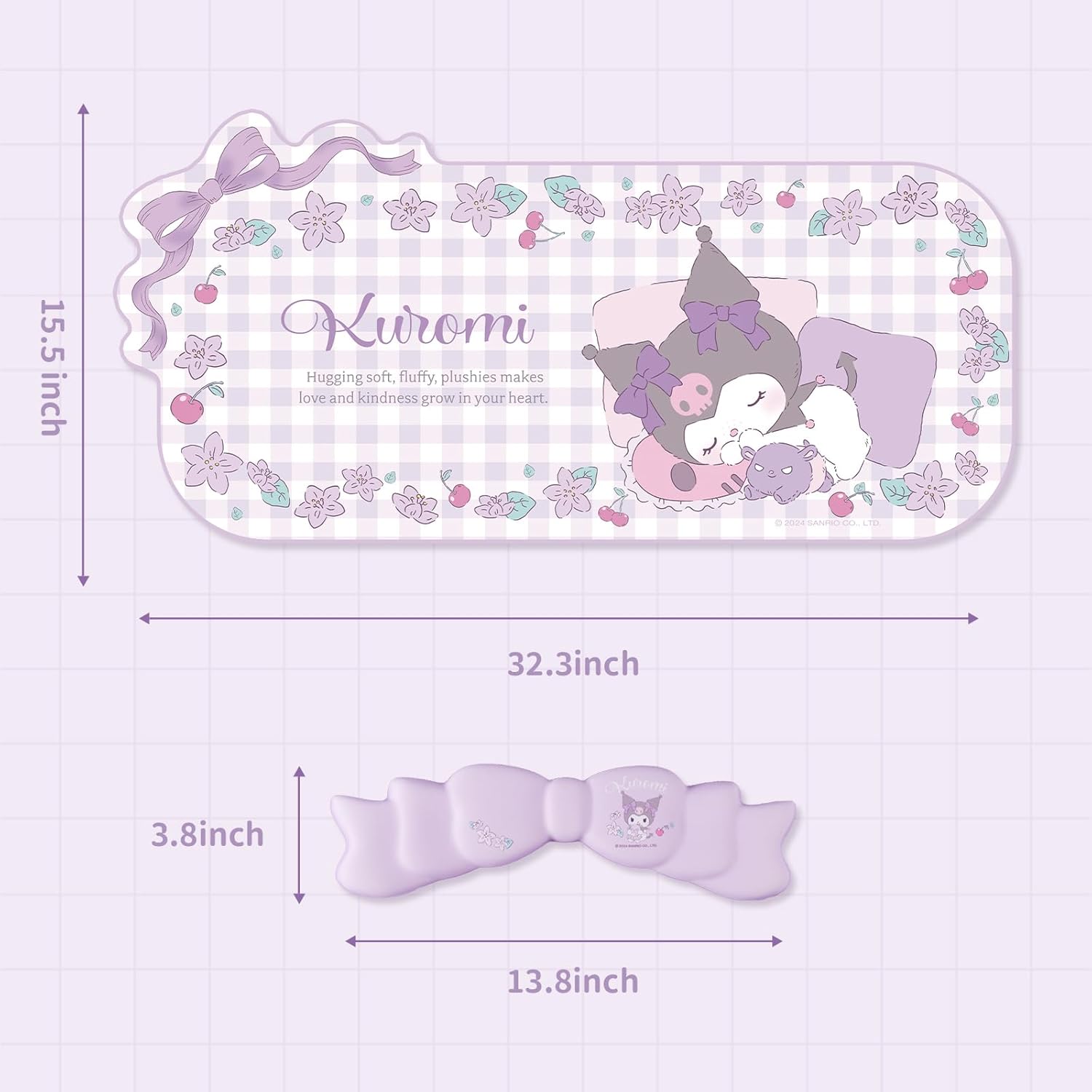 Kawaii Anime Mouse Pad Wrist Rest Support Set - Non-Slip Desk Mat and Memory Foam Bowknot Wrist Rest for Keyboard and Mouse,Perfect for Gaming or Home Office Work