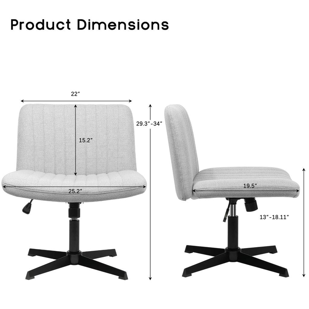 Criss Cross Chair, Armless Cross Legged Office Desk Chair No Wheels, Fabric Padded Modern Swivel Height Adjustable Mid Back Wide Seat