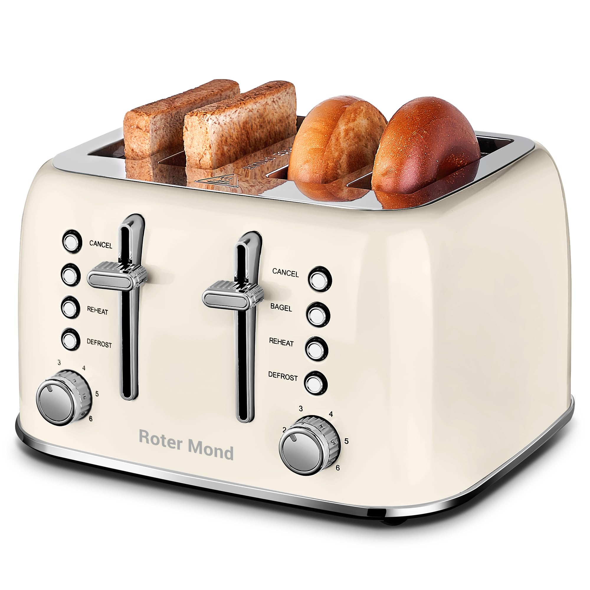 Toaster 4 Slice Retro Stainless Steel with Extra Wide Slots, Reheat Function, Dual Independent Control Panel, Removable Crumb Tray, 6 Browning Levels
