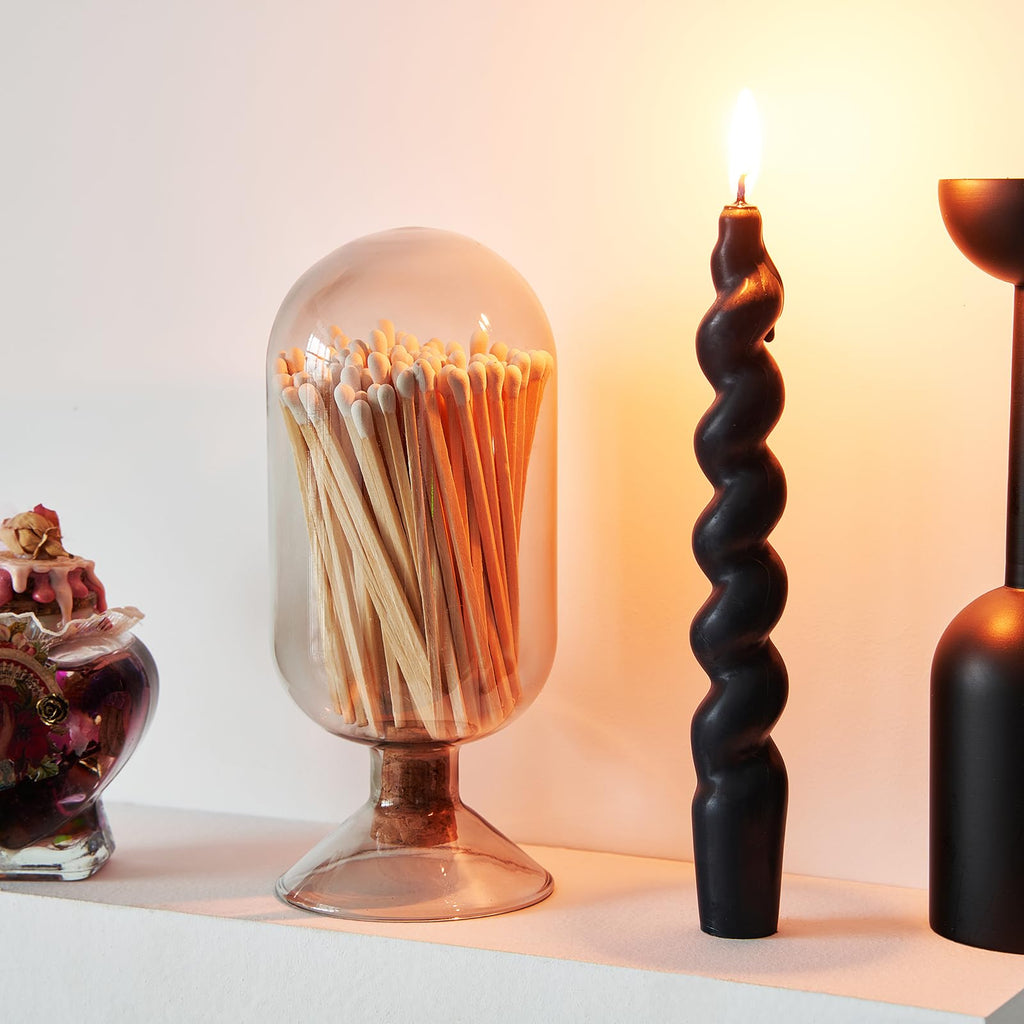 Includes 100 Match Sticks Glass Match Cloche with Striker - with Cork Stopper - 6.7" H X 3"