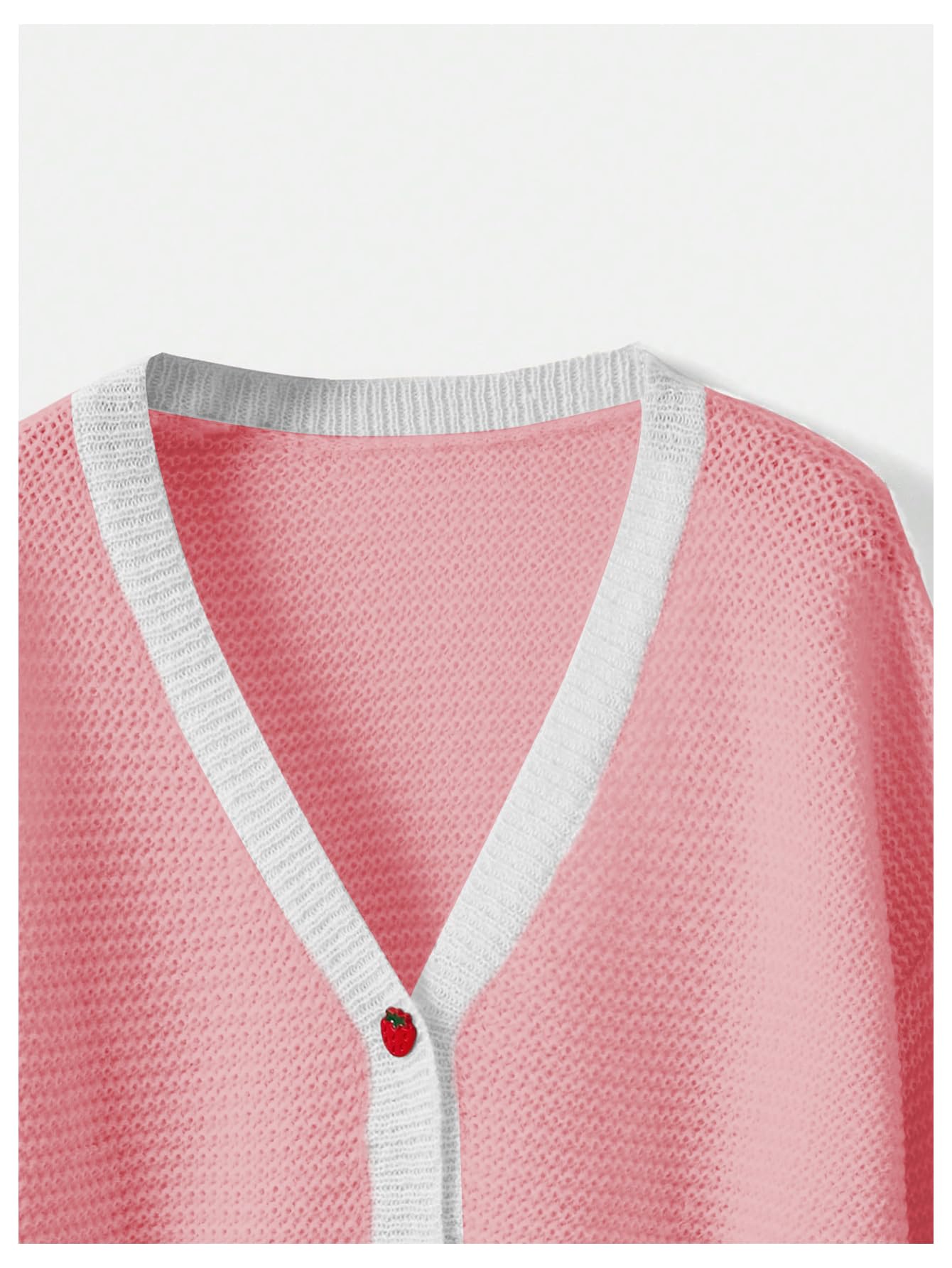 Women's Strawberry Pattern Open Front Bishop Sleeve Casual Cardigan