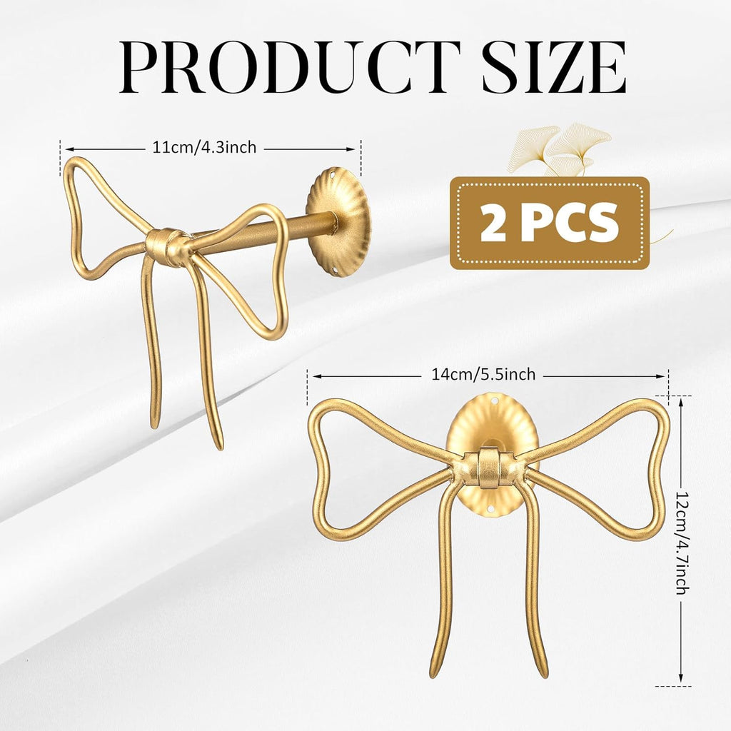 Curtain 2 Pcs Bow Holdbacks Gold Metal Curtain Tiebacks Wall Mounted Bow Wall Hooks Pull Back Hooks Decoration
