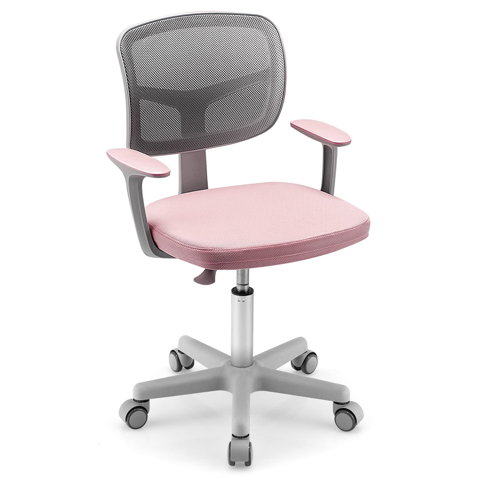 Swivel Adjustable Mesh Study Chair with Wheels & Arms, Ergonomic Computer Task Chair with Lumbar Support