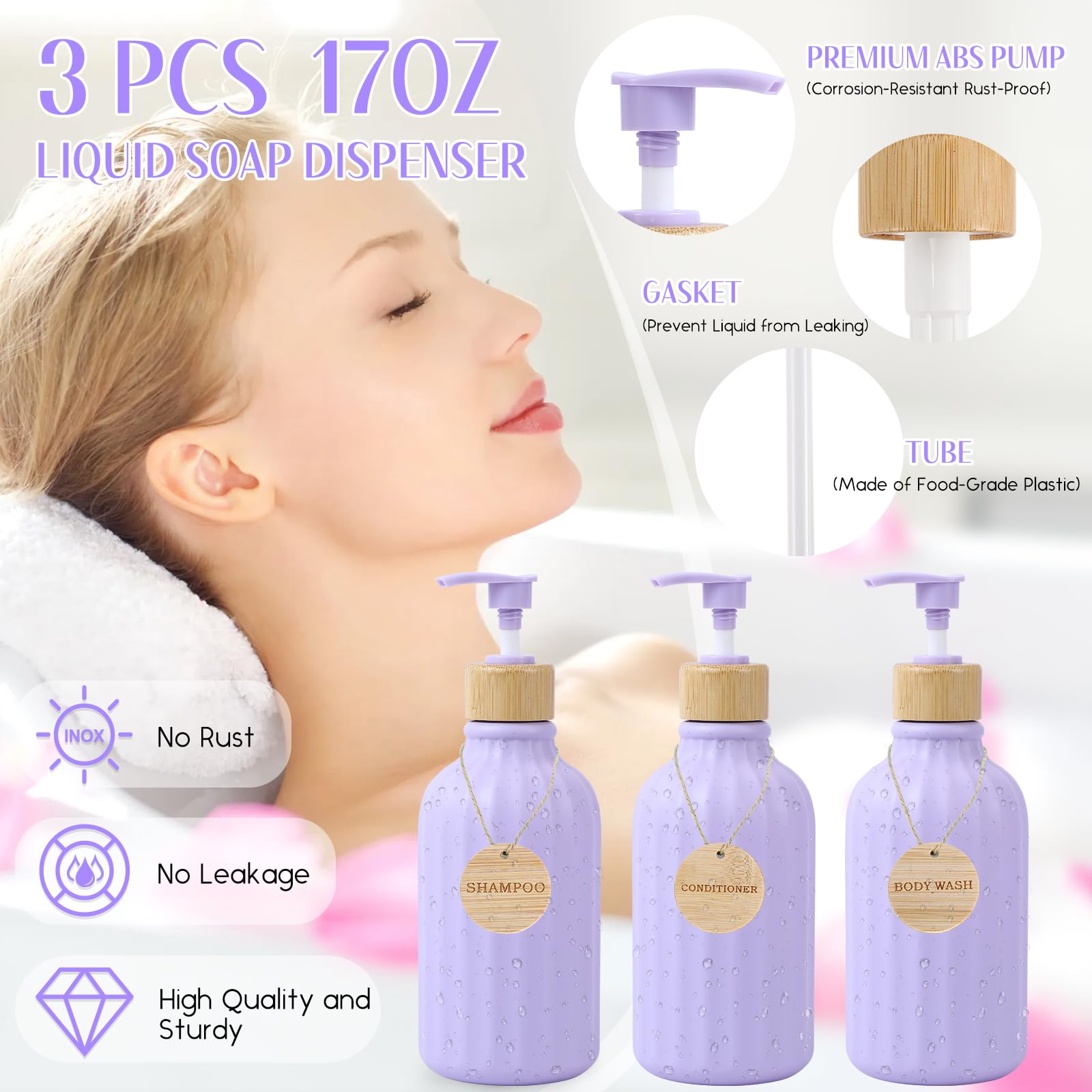 Simply Bathroom Accessories Set 17PCS Bathroom Set with Trash Can 3PCS Lotion Soap Dispenser, Toothbrush Holder, Soap Dish,Tumbler Cup, 6PCS Wood Tags Bath Accessories with Tray for Kitchen Bathroom