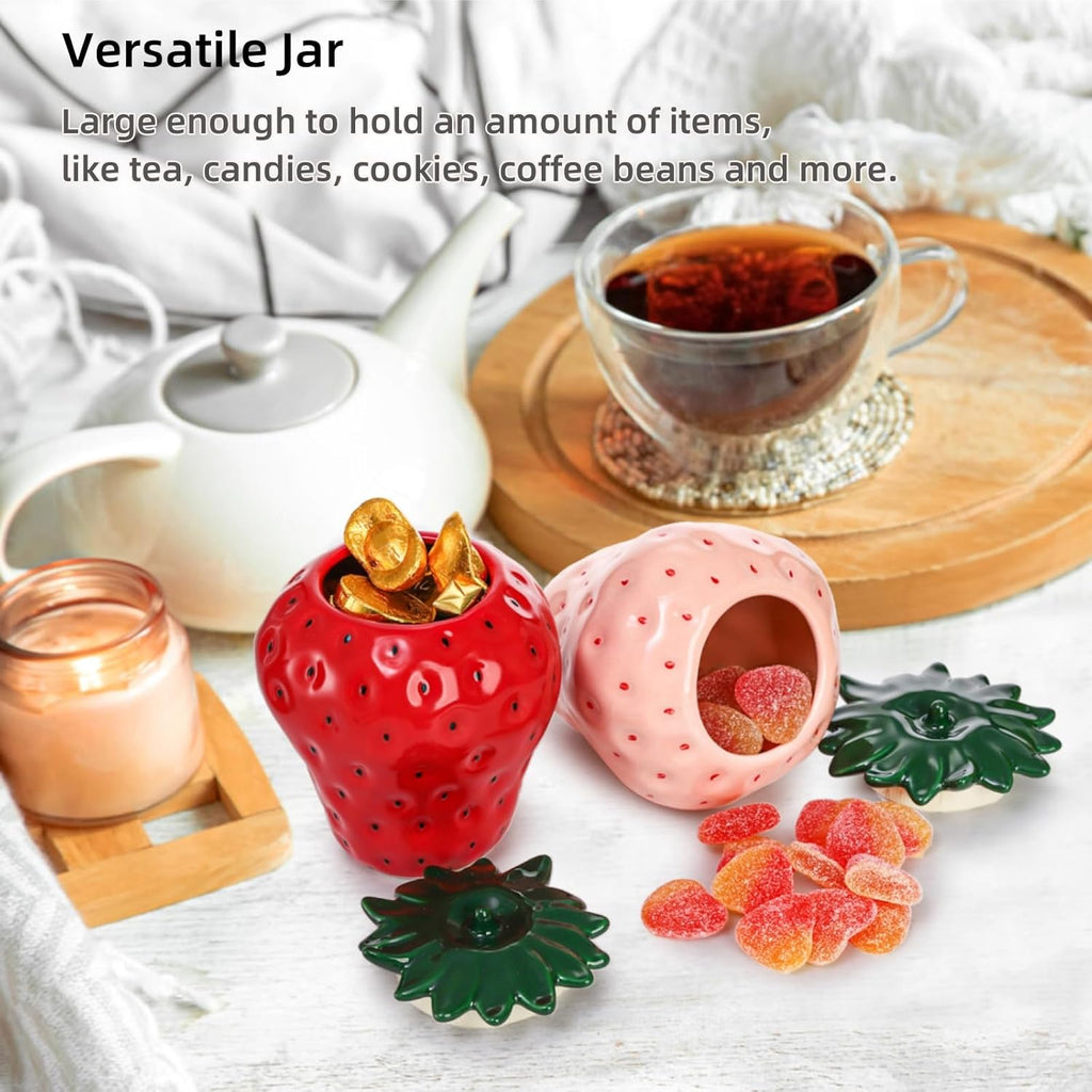 Ceramic Strawberry Jars, 2 Pack Strawberry Shaped Canisters With Lids