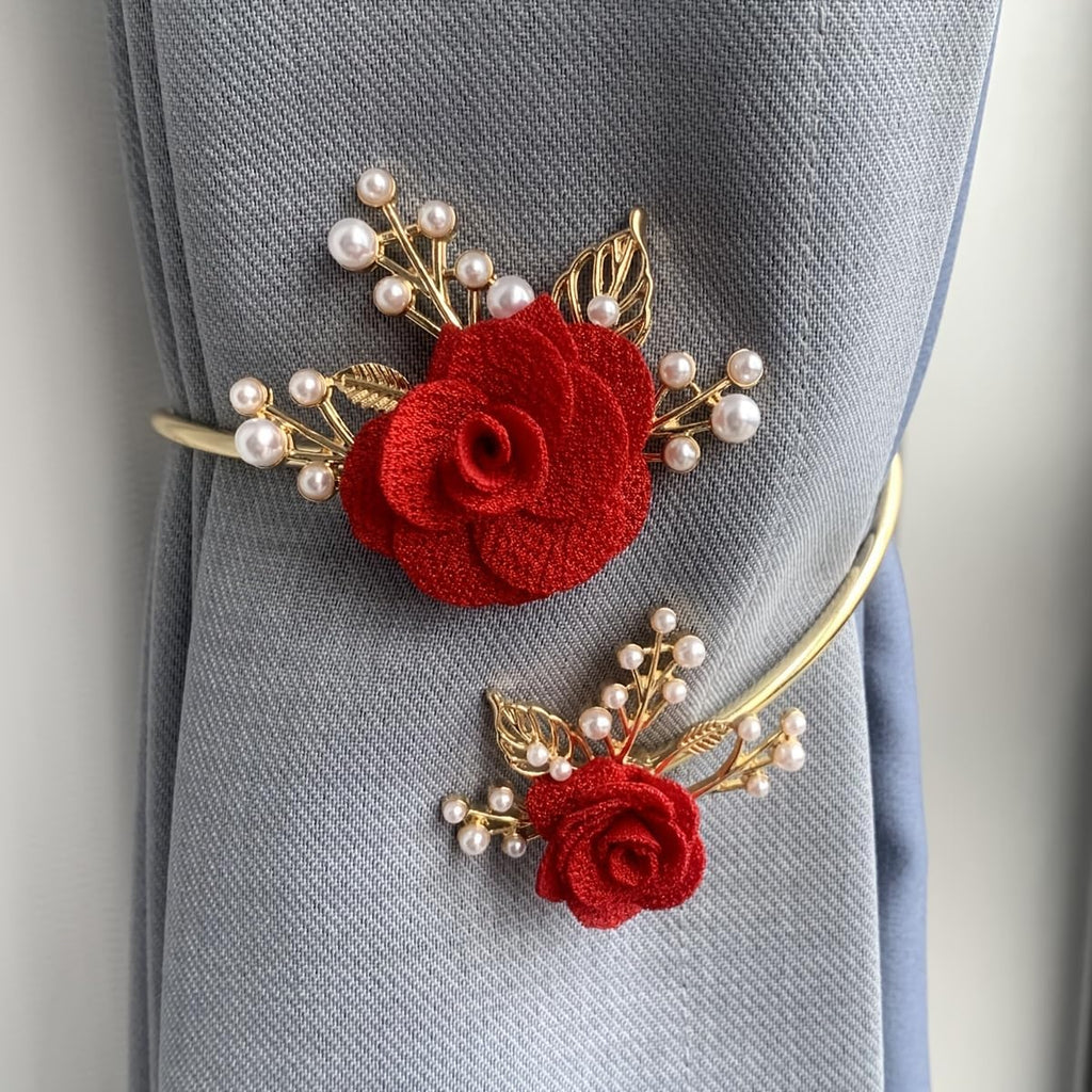 Modern 2PCS/Set Light Luxury Soft Alloy Curtain Buckle Three-Dimensional Flower Imitation Pearl Decoration