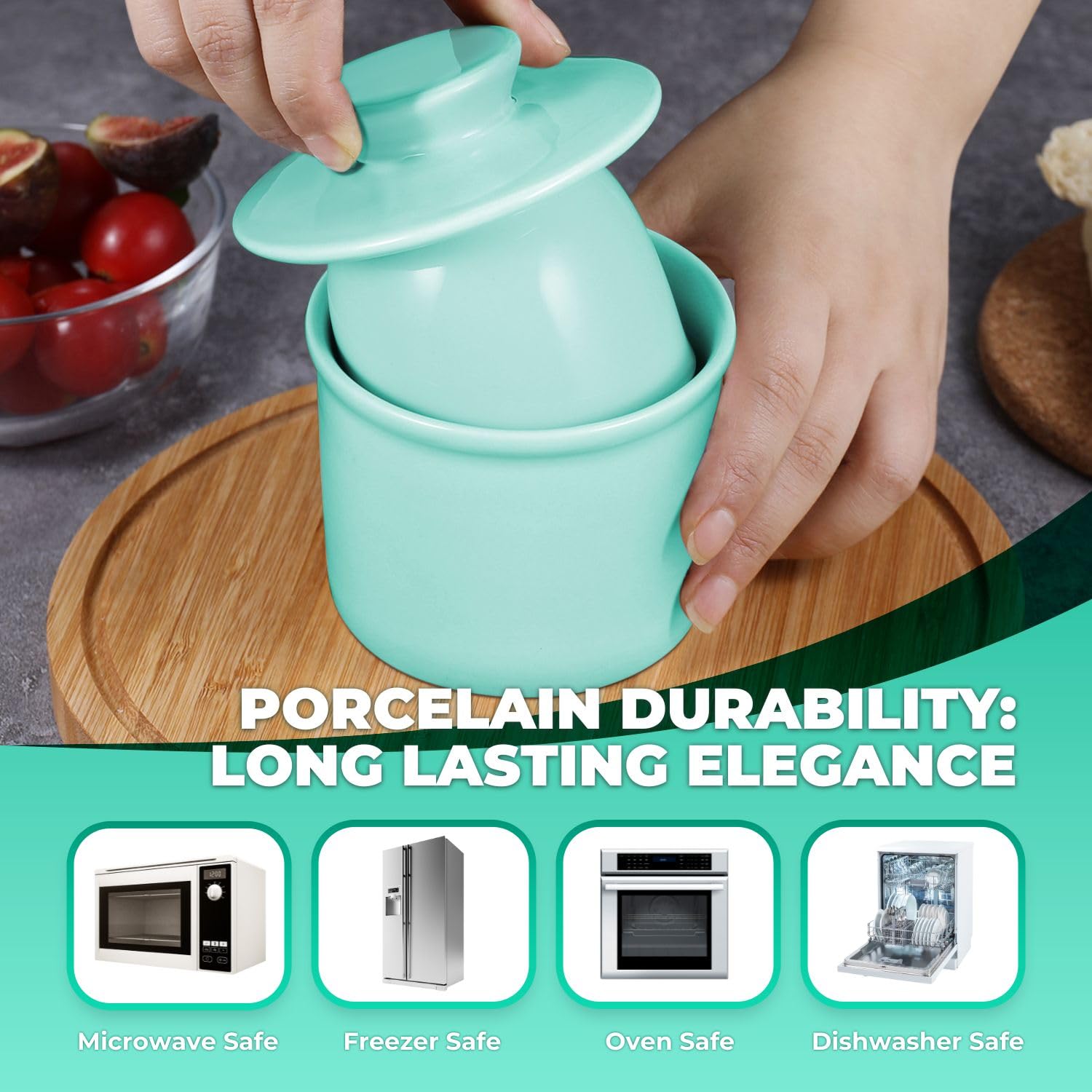 Porcelain French Butter Keeper Crocks with Lids â€?Set of 2 Farmhouse-Style Butter Dishes