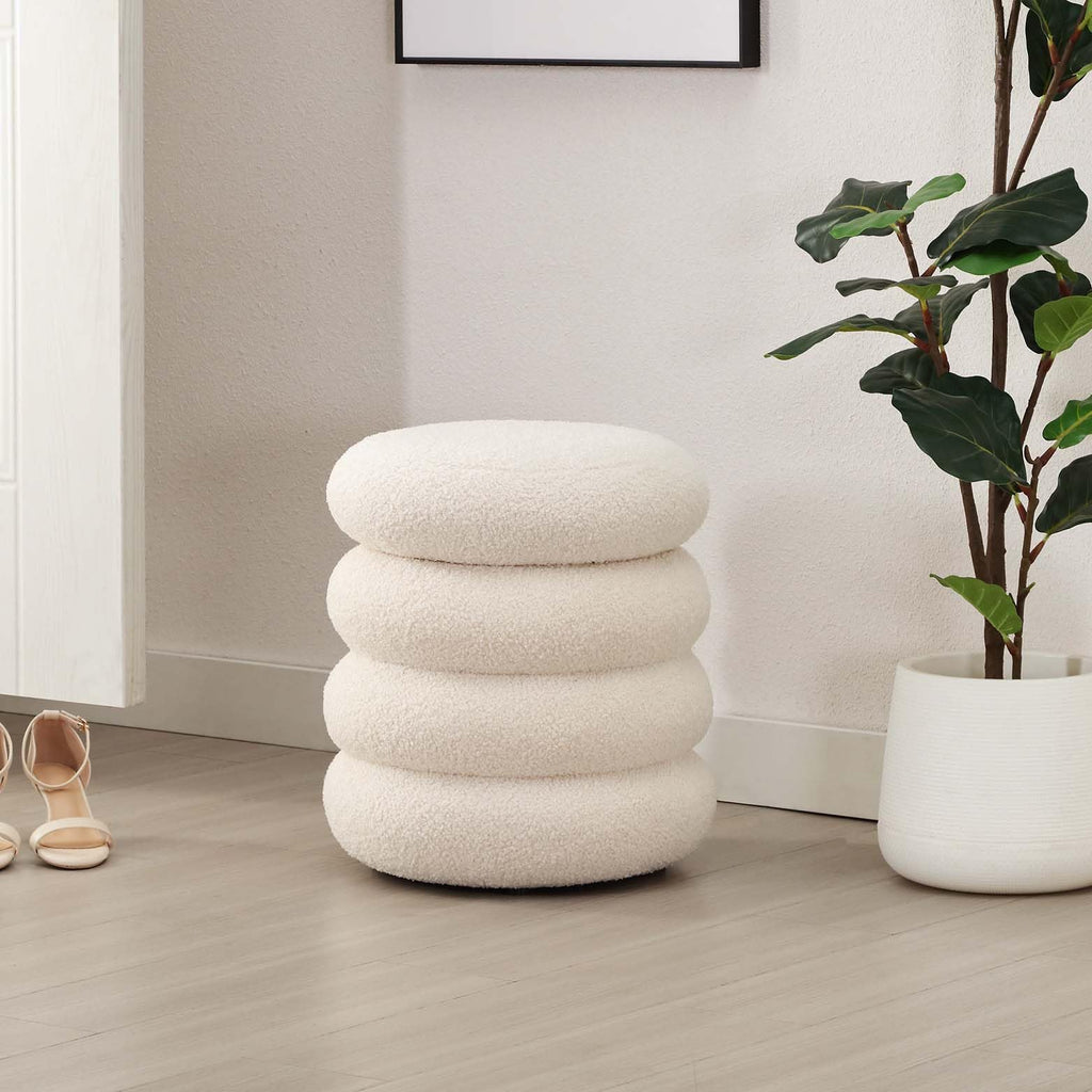 Storage Ottoman Round, Ottoman with Storage, Sherpa Ottoman Storage, (18 Inches x 16 Inches) Set of 2