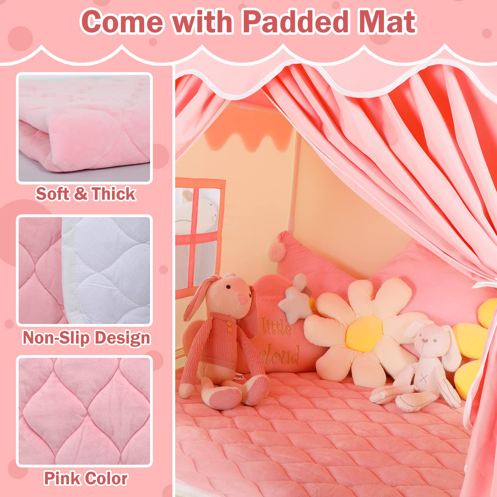 Kid Tent with Mat, Star Lights - Kids Play Tents for Toddlers Kids Tents Indoor Playhouse - Princess Tent for Girls Toy House