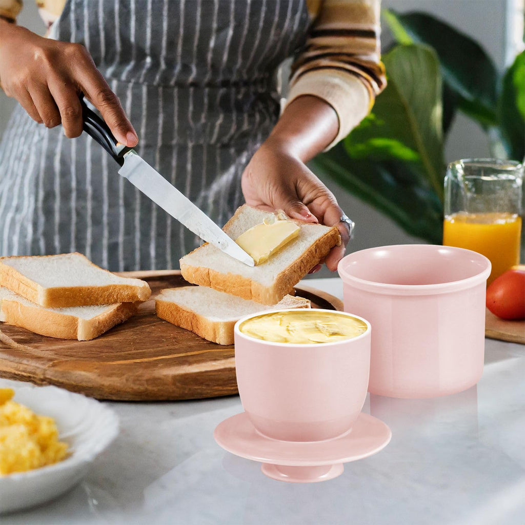 Porcelain French Butter Keeper Crocks with Lids â€?Set of 2 Farmhouse-Style Butter Dishes