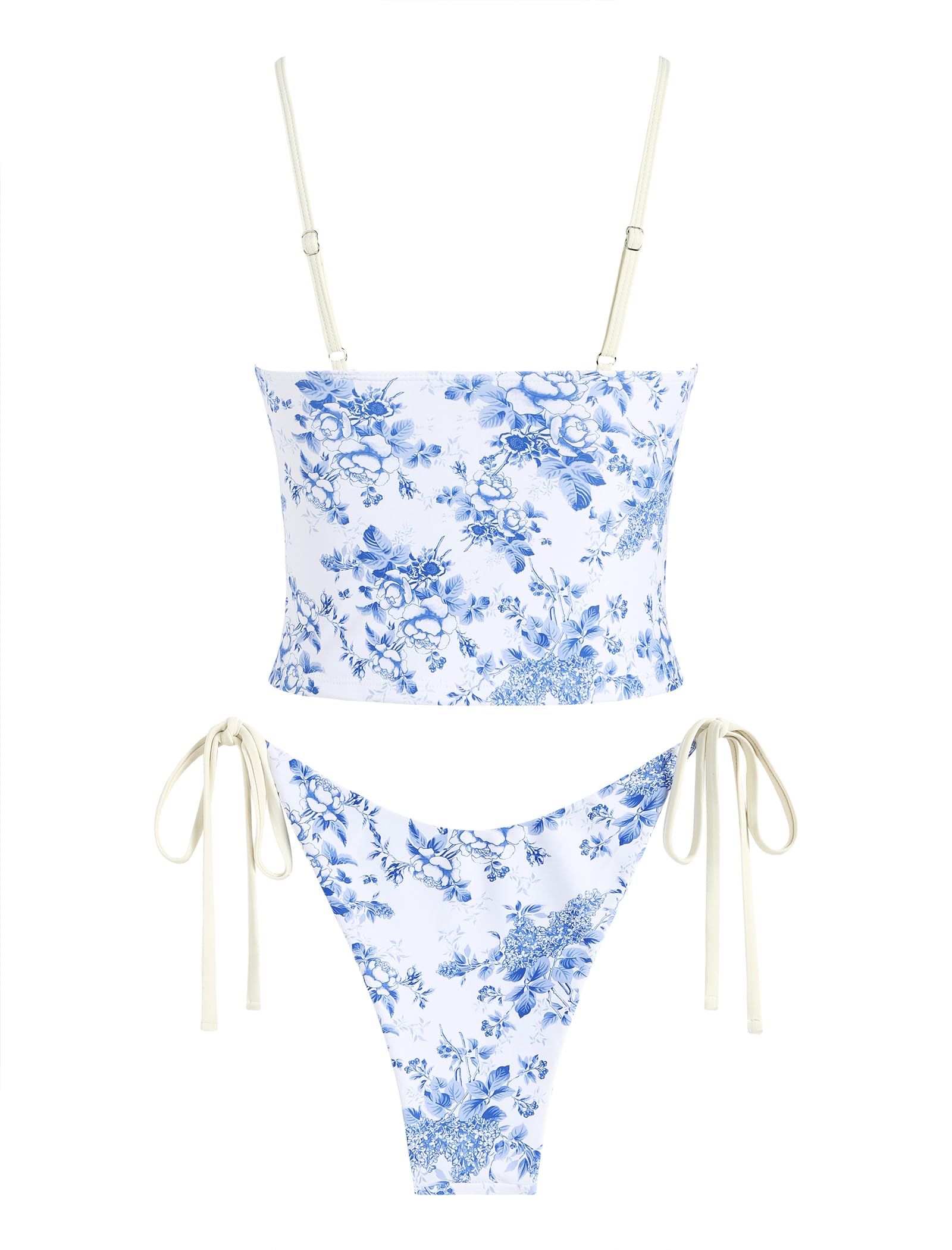 Tankini Swimsuits for Women Tie Front Tummy Control Spliced Ruffles Bikini Sets Two Piece Bathing Suits