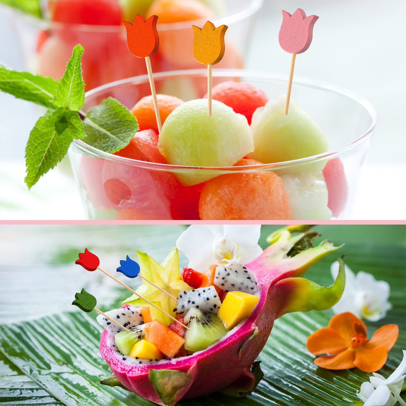 Tulip Cocktail Picks â€?Bamboo Toothpicks for Appetizers, Summer Party Skewers, Disposable Food Sticks 200 Pcs