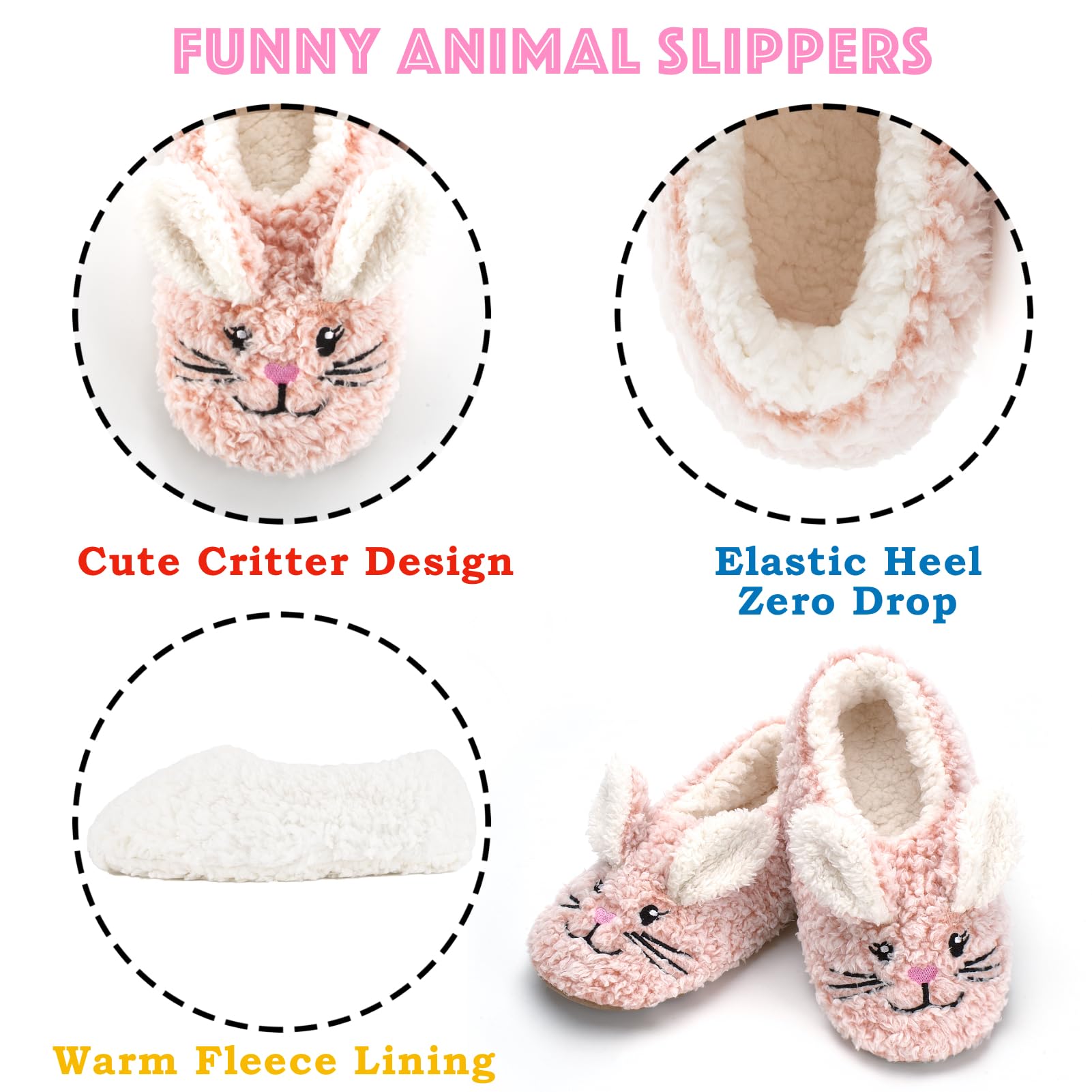 Cute Animal House Slippers - Fuzzy Warm Bedroom Slipper Socks Non-Slip Grippers