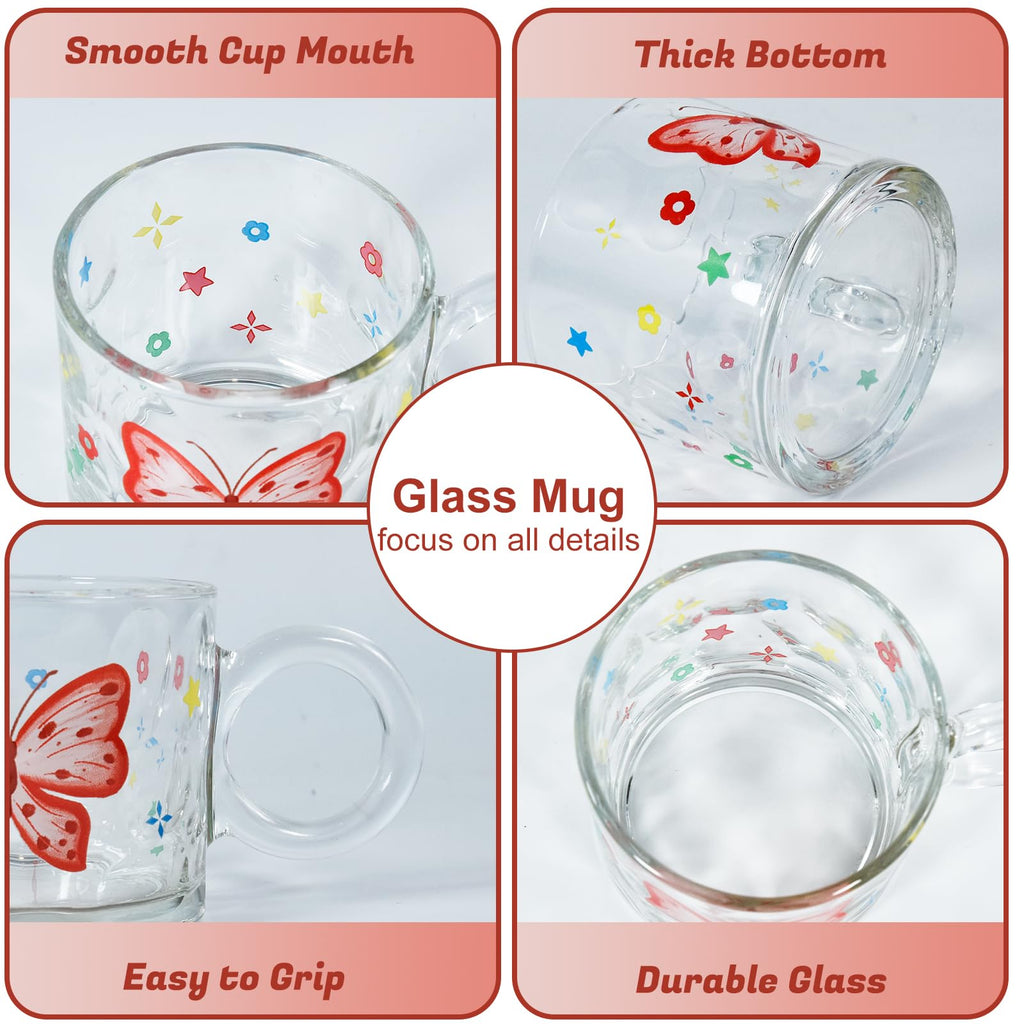 Glass Butterfly l Mugs, 10oz lUnique Glass Cup with Handle