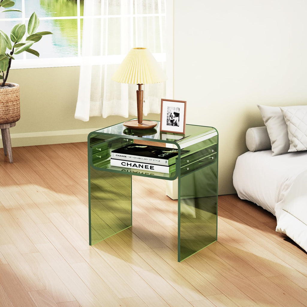 Clear Acrylic End Table 2-Tier Bedside nightstand