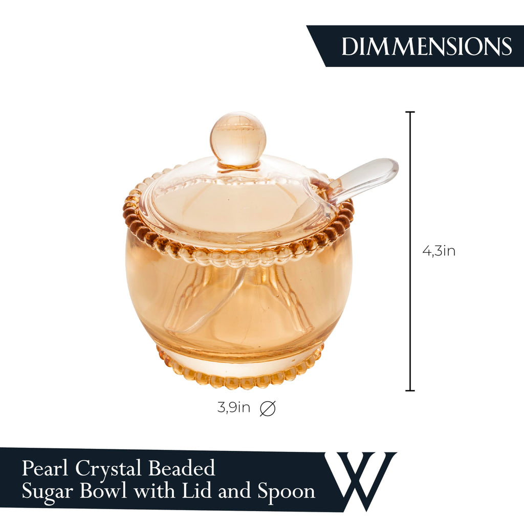 Pearl Crystal Beaded Sugar Bowl with Lid and Spoon