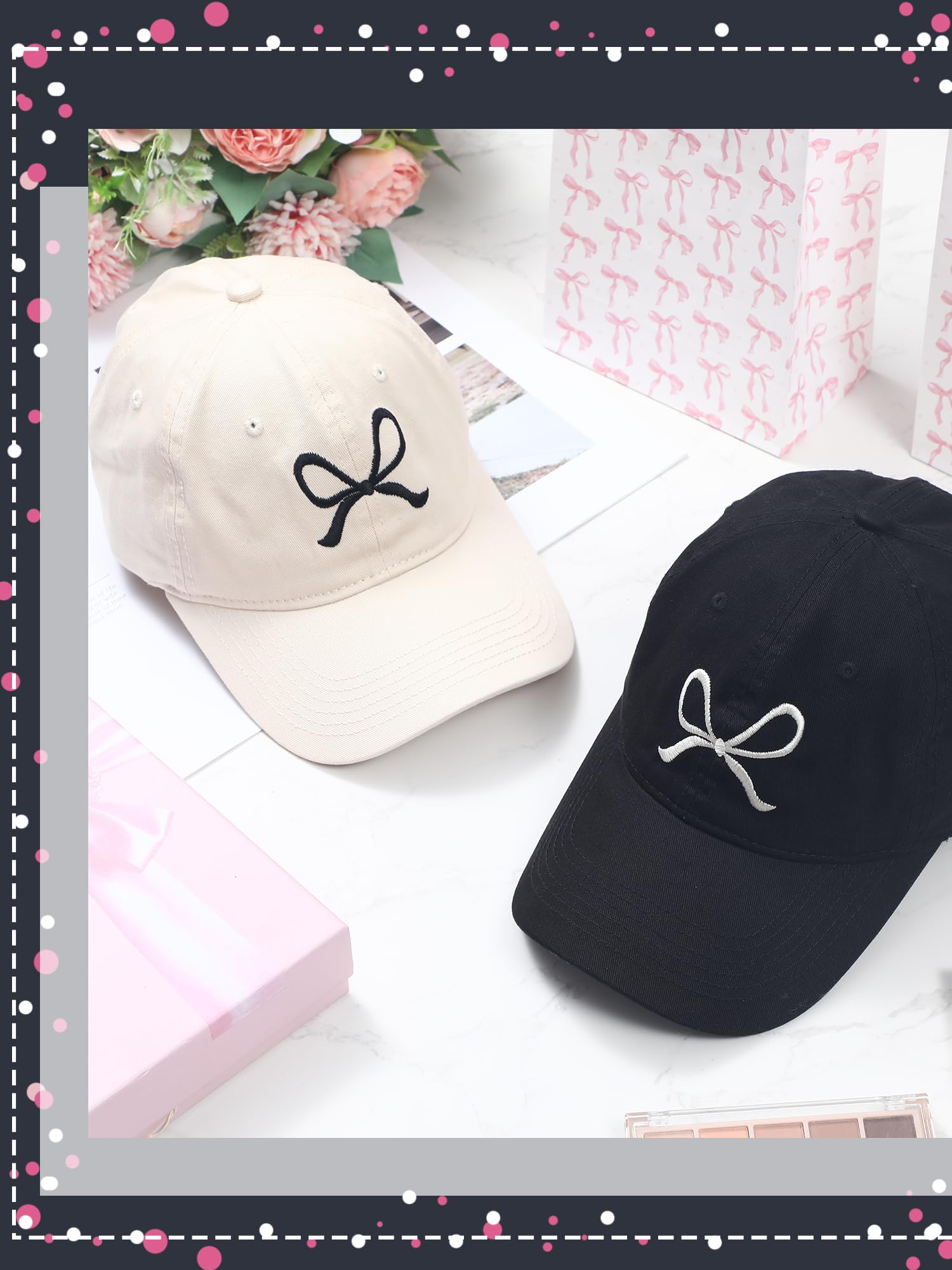 Coquette Pink Bow Baseball Caps for Women â€?Cute Sun Travel Sports Hats