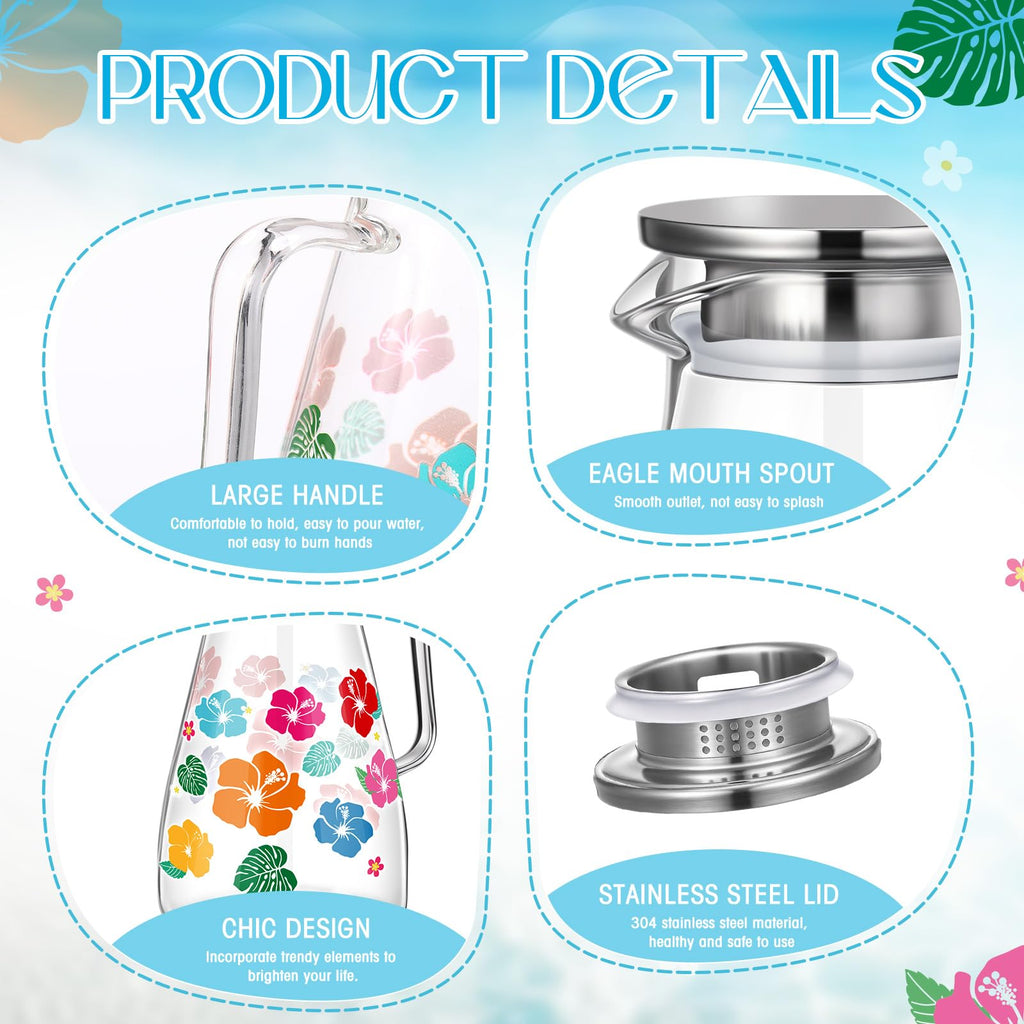 Glass Pitcher with Lid Water Pitcher with Handles Hot and Cold Resistant