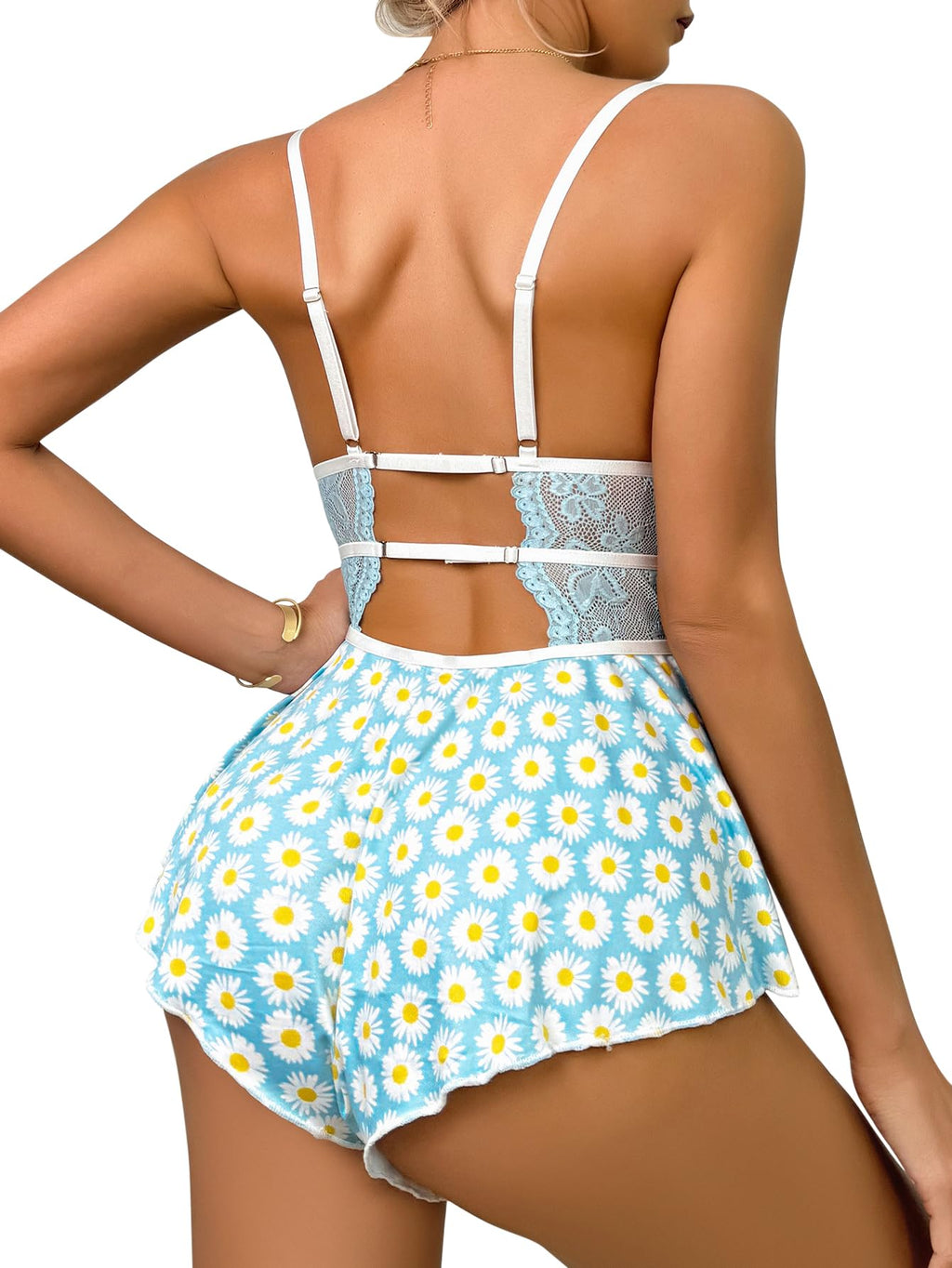 Sexy Floral Lace Mesh Babydoll Lingerie Romper