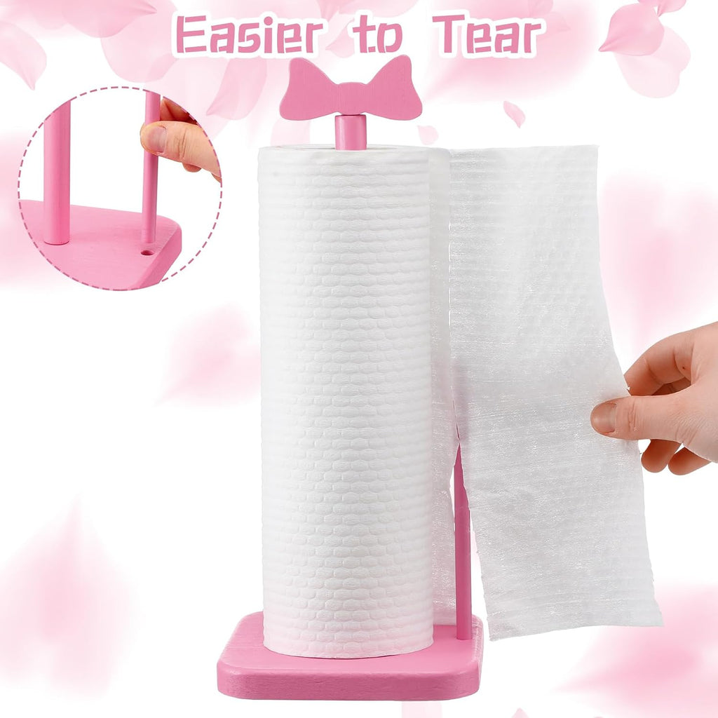 Pink Bow Paper Towel Holder Coquettish Cute Bow Wooden Paper Towel Holder Decor
