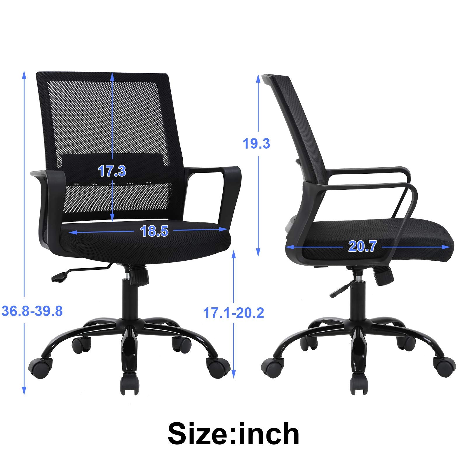 Mid Back Chair with Armrest and Back Support, Modern Executive Adjustable Rolling Swivel Task Chair Comfortable Mesh Chair