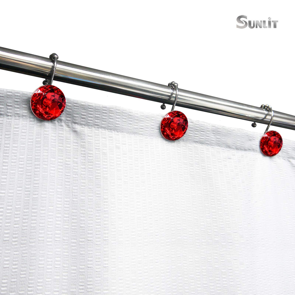 Luxury Design Round Diamond Crystal Gem Bling with Glide Balls Shower Curtain Hooks, Rust Proof Metal Rhinestones Glam Shower Curtain Rings-12 Pack