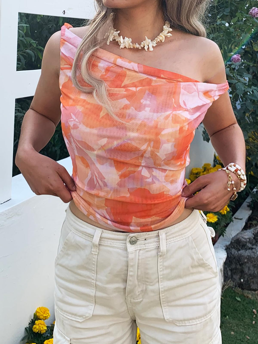 Women's Off The Shoulder Top Sleeveless Twist Strap Slim Fit Tie-Dyed Stretchy Tank Top Y2K Casual T Shirts