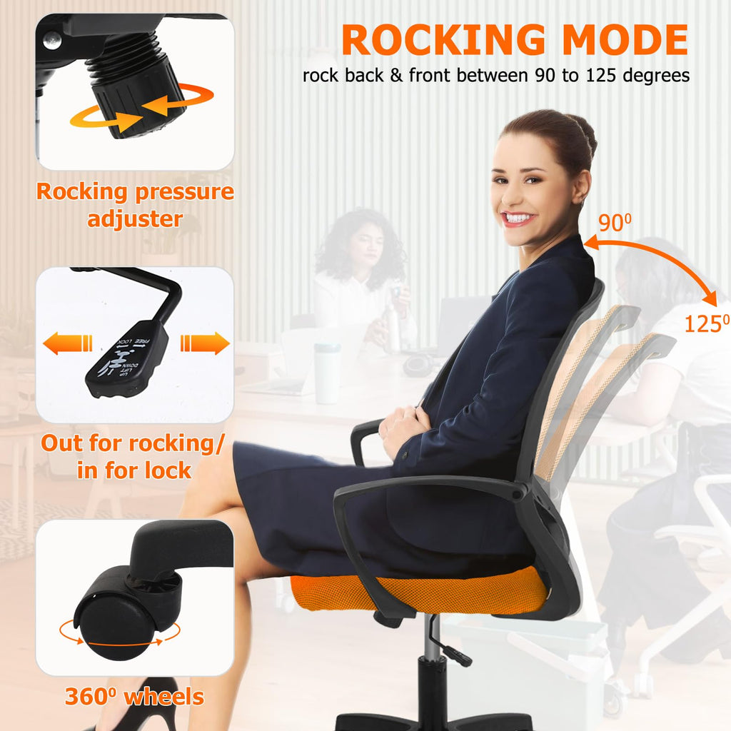 Mesh Desk Chair Ergonomic Computer Chair with Lumbar Support Armrest Mid Back 360 Degree Rolling Swivel Adjustable Height