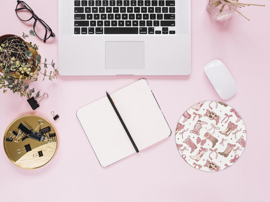 Coquette Pink Bow Mouse Pad, Non-Slip Rubber Base Mousepads for Office Desk Decor, 8.7 x 8.7 Inch