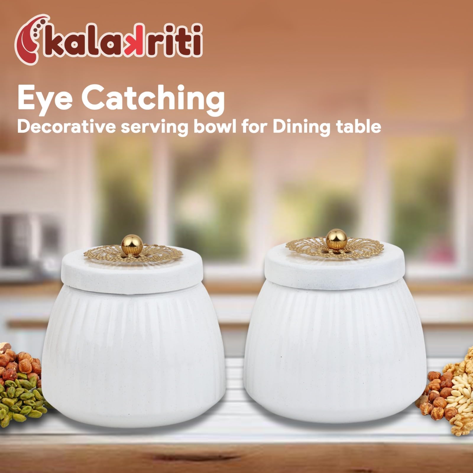 Gift Antique Finish Dryfruits Jar Box with Golden Lid | Storage Containers for