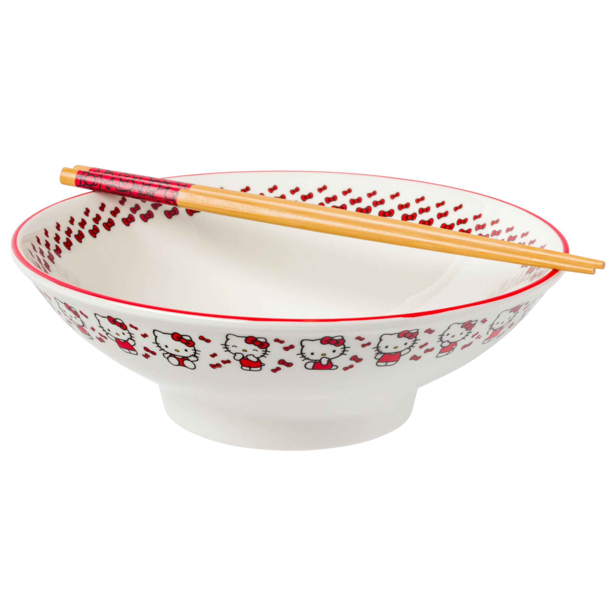 Ceramic Sanrio Hello Kitty Ramen Noodle Rice Bowl with Chopsticks, Microwave Safe