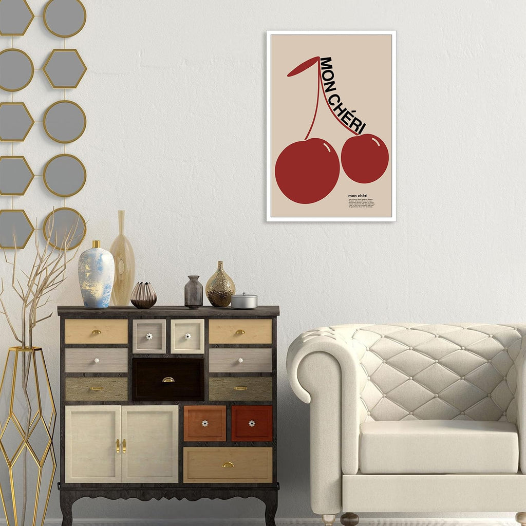 Trendy Red Cherry Canvas Wall Art â€?Preppy Aesthetic Poster for Living Room Decor, 16x24 Inch Unframed