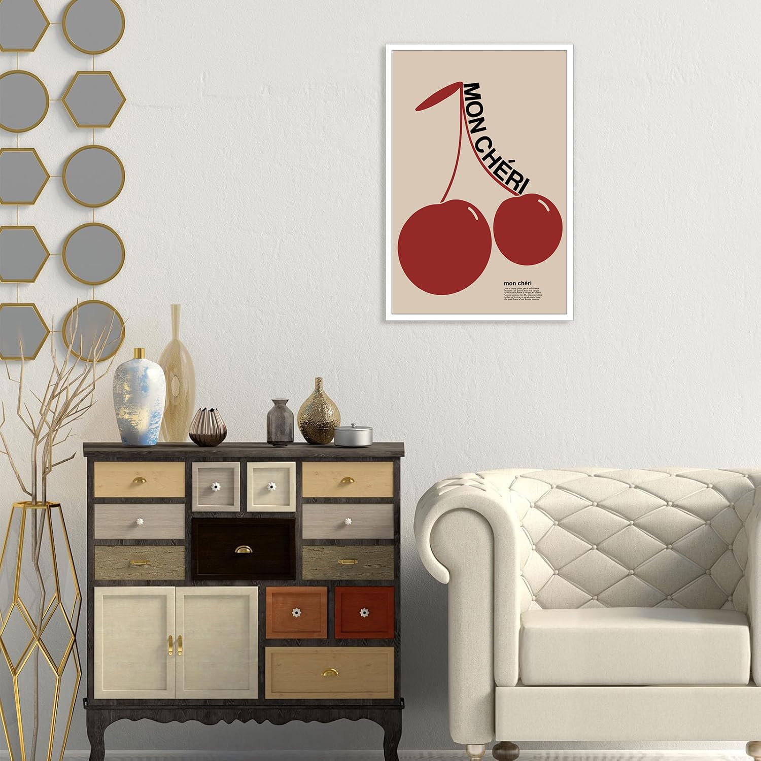 Trendy Red Cherry Canvas Wall Art â€?Preppy Aesthetic Poster for Living Room Decor, 16x24 Inch Unframed